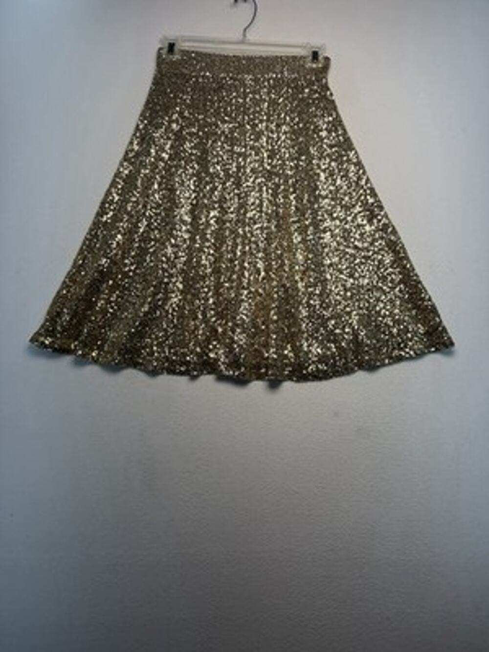 Jade Mackenzie women L gold sequin A-line short skirt lined zip party feminine
